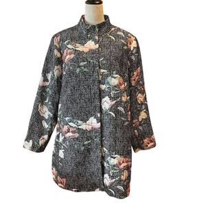 Madison Ave Dennis Basso woven brocade Women's Plus Size 20 Black Floral topper
